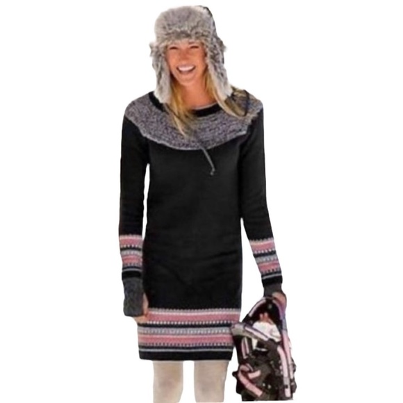 ATHLETA Nordic Fair Isle Knit Sweater Dress Cashmere Blend Size S - Picture 1 of 16